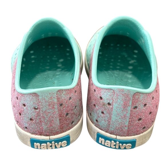 Native Kids Jefferson Glitter Slip-On Shoes C10 Aqua & Pink EVA Lightweight - Picture 3 of 7